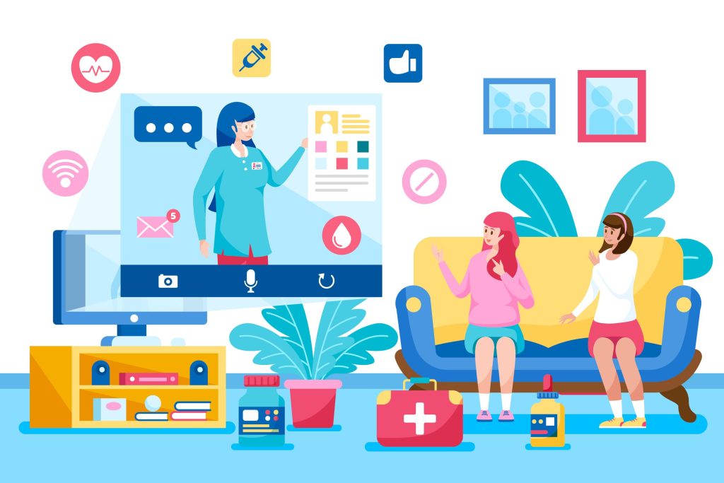 mulheres usando o omnichannel para realizar consulta com médica