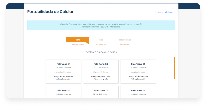 Seleção de plano na portabilidade de celular